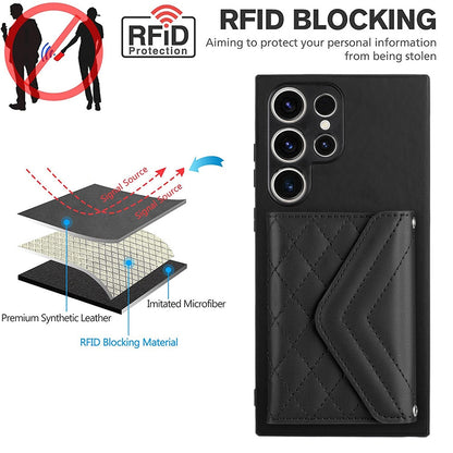 Samsung Galaxy S23 Ultra 5G Leather Case with Card Holder & RFID Protection, Long Lanyard Included