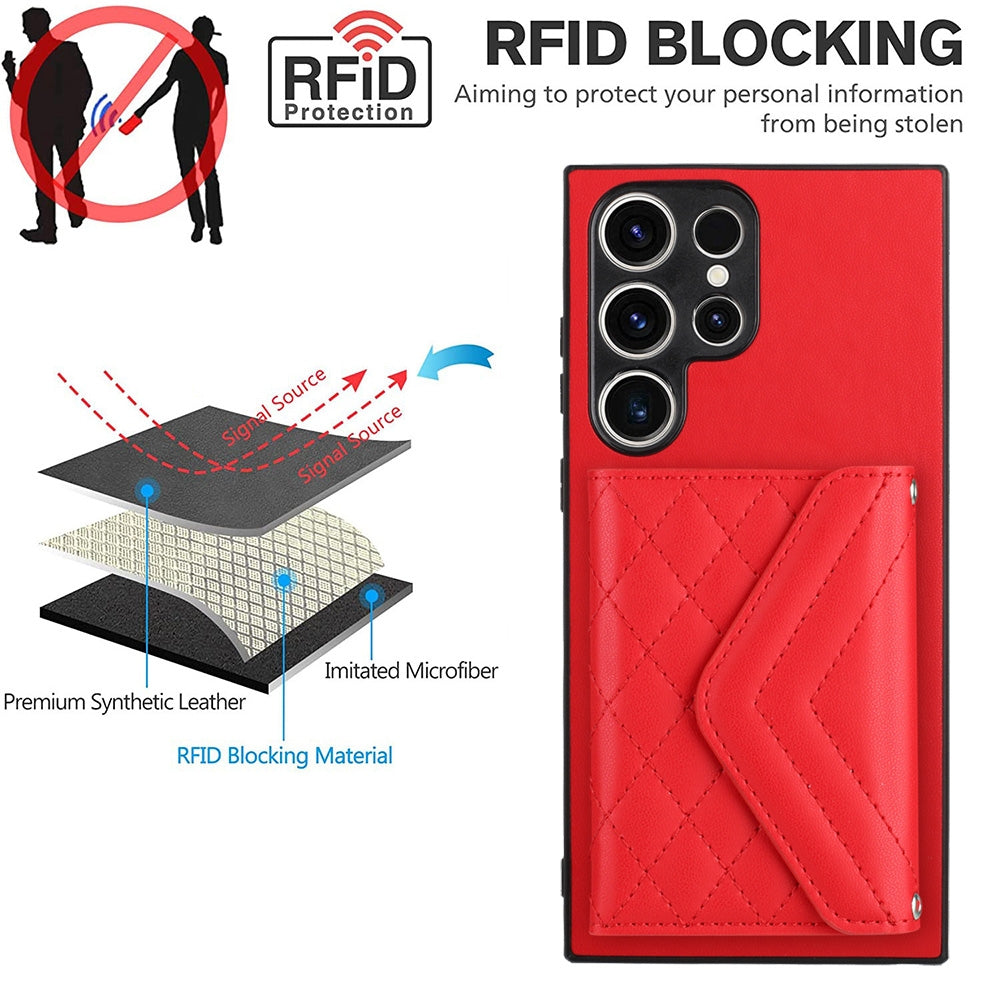 Samsung Galaxy S23 Ultra 5G Leather Case with Card Holder & RFID Protection, Long Lanyard Included