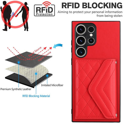 Samsung Galaxy S23 Ultra 5G Leather Case with Card Holder & RFID Protection, Long Lanyard Included