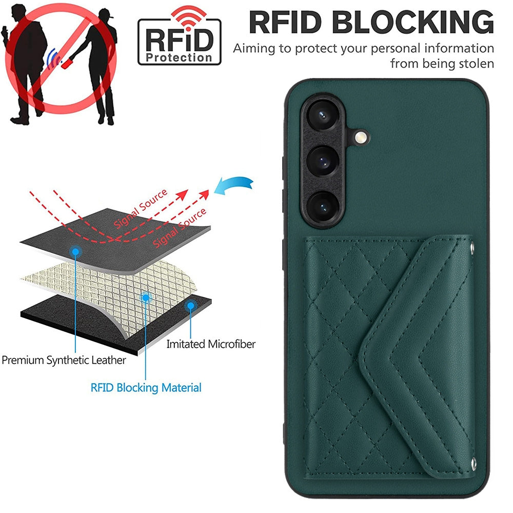 Samsung Galaxy S24 5G Leather Case with Card Holder & RFID Protection, Long Lanyard Included
