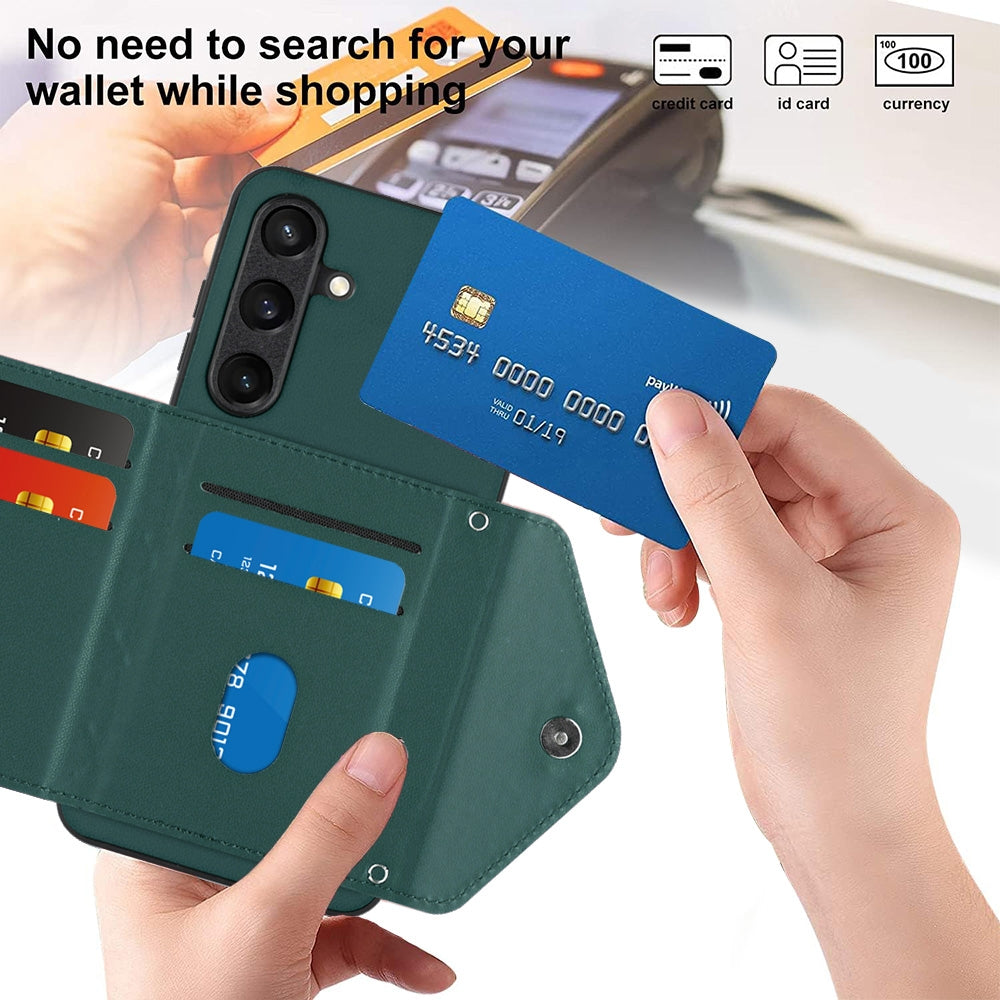 Samsung Galaxy S24 5G Leather Case with Card Holder & RFID Protection, Long Lanyard Included