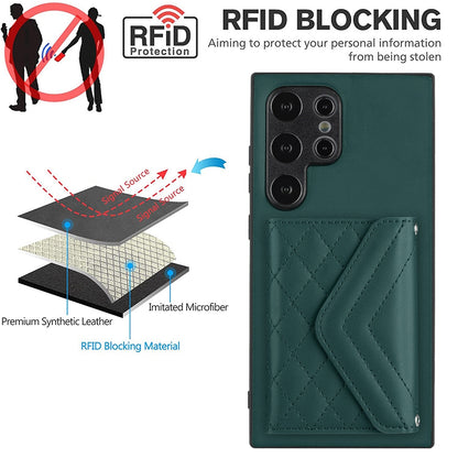 Samsung Galaxy S24 Ultra 5G Leather Case with Card Holder & RFID Protection, Long Lanyard Included