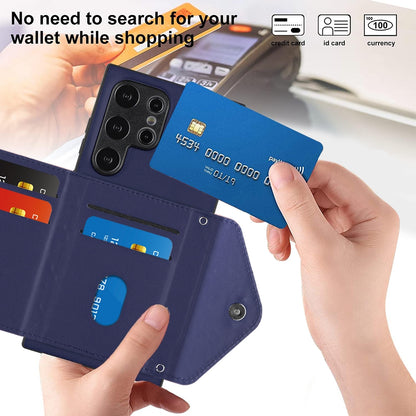 Samsung Galaxy S24 Ultra 5G Leather Case with Card Holder & RFID Protection, Long Lanyard Included