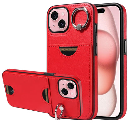 iPhone 15 Calf Texture Phone Case with Card Slot & Ring Holder - Durable & Stylish Protection