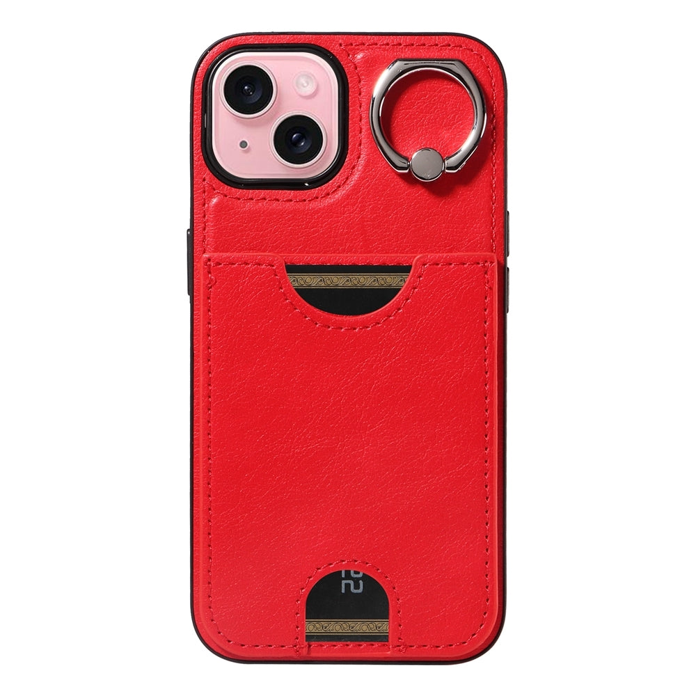 iPhone 15 Calf Texture Phone Case with Card Slot & Ring Holder - Durable & Stylish Protection
