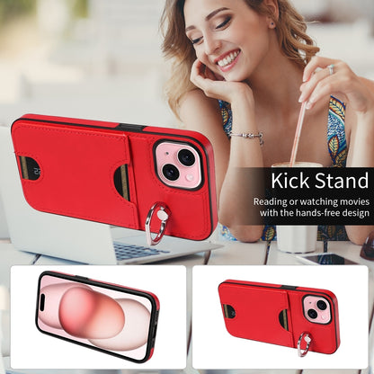 iPhone 15 Calf Texture Phone Case with Card Slot & Ring Holder - Durable & Stylish Protection