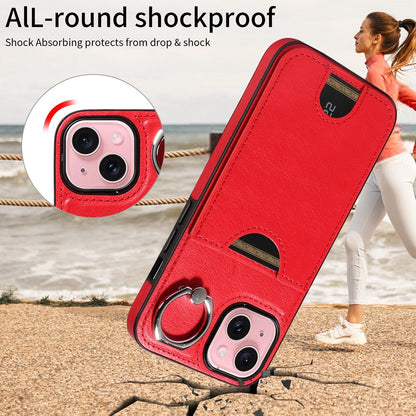 iPhone 15 Calf Texture Phone Case with Card Slot & Ring Holder - Durable & Stylish Protection