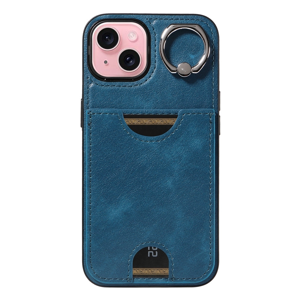 iPhone 15 Calf Texture Phone Case with Card Slot & Ring Holder - Durable & Stylish Protection