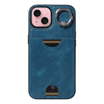iPhone 15 Calf Texture Phone Case with Card Slot & Ring Holder - Durable & Stylish Protection