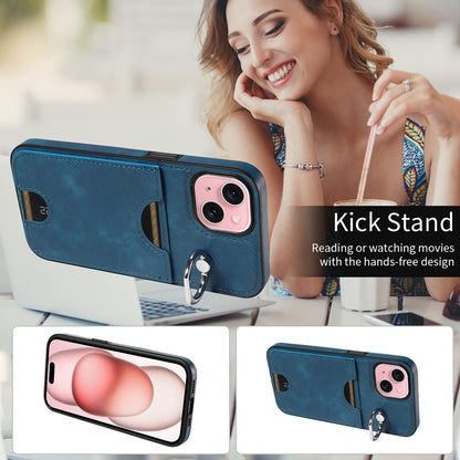 iPhone 15 Calf Texture Phone Case with Card Slot & Ring Holder - Durable & Stylish Protection