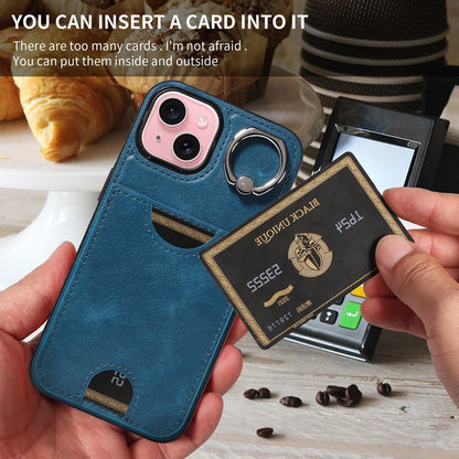 iPhone 15 Calf Texture Phone Case with Card Slot & Ring Holder - Durable & Stylish Protection