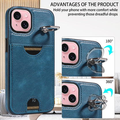 iPhone 15 Calf Texture Phone Case with Card Slot & Ring Holder - Durable & Stylish Protection