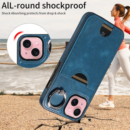 iPhone 15 Calf Texture Phone Case with Card Slot & Ring Holder - Durable & Stylish Protection