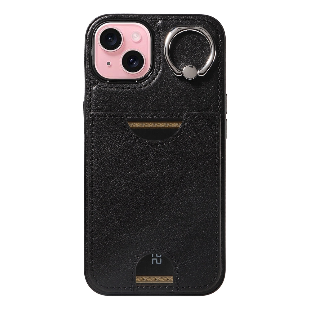 iPhone 15 Calf Texture Phone Case with Card Slot & Ring Holder - Durable & Stylish Protection