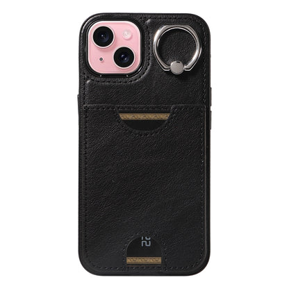 iPhone 15 Calf Texture Phone Case with Card Slot & Ring Holder - Durable & Stylish Protection