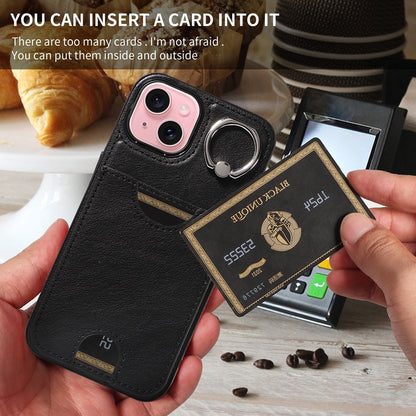 iPhone 15 Calf Texture Phone Case with Card Slot & Ring Holder - Durable & Stylish Protection