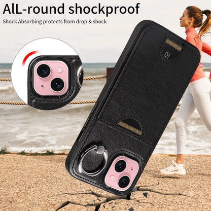 iPhone 15 Calf Texture Phone Case with Card Slot & Ring Holder - Durable & Stylish Protection