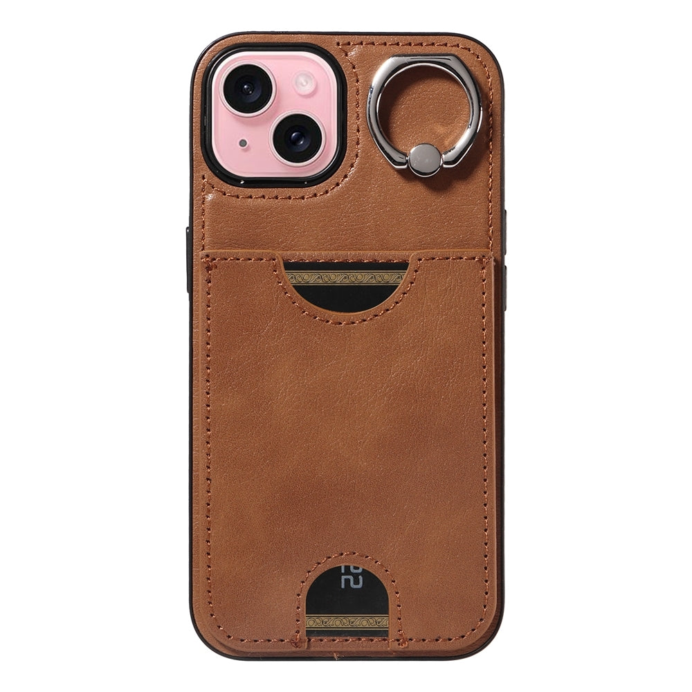 iPhone 15 Calf Texture Phone Case with Card Slot & Ring Holder - Durable & Stylish Protection