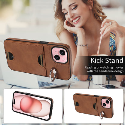 iPhone 15 Calf Texture Phone Case with Card Slot & Ring Holder - Durable & Stylish Protection