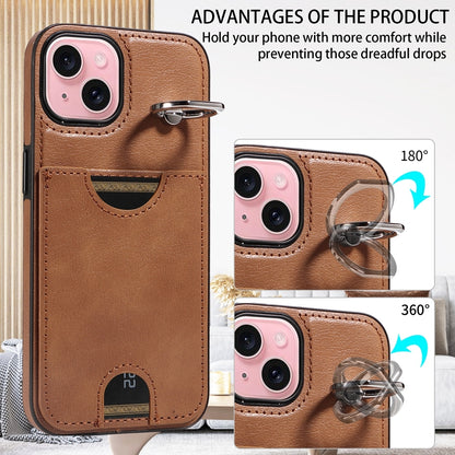 iPhone 15 Calf Texture Phone Case with Card Slot & Ring Holder - Durable & Stylish Protection