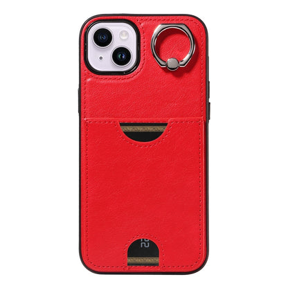 iPhone 15 Plus Calf Texture Phone Case with Card Slot & Ring Holder - Durable & Stylish Protection