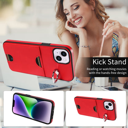 iPhone 15 Plus Calf Texture Phone Case with Card Slot & Ring Holder - Durable & Stylish Protection