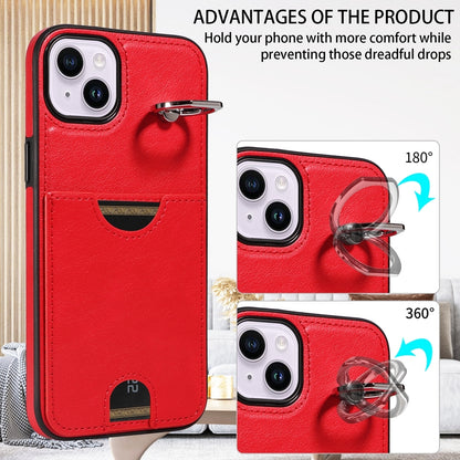 iPhone 15 Plus Calf Texture Phone Case with Card Slot & Ring Holder - Durable & Stylish Protection
