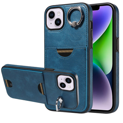 iPhone 15 Plus Calf Texture Phone Case with Card Slot & Ring Holder - Durable & Stylish Protection