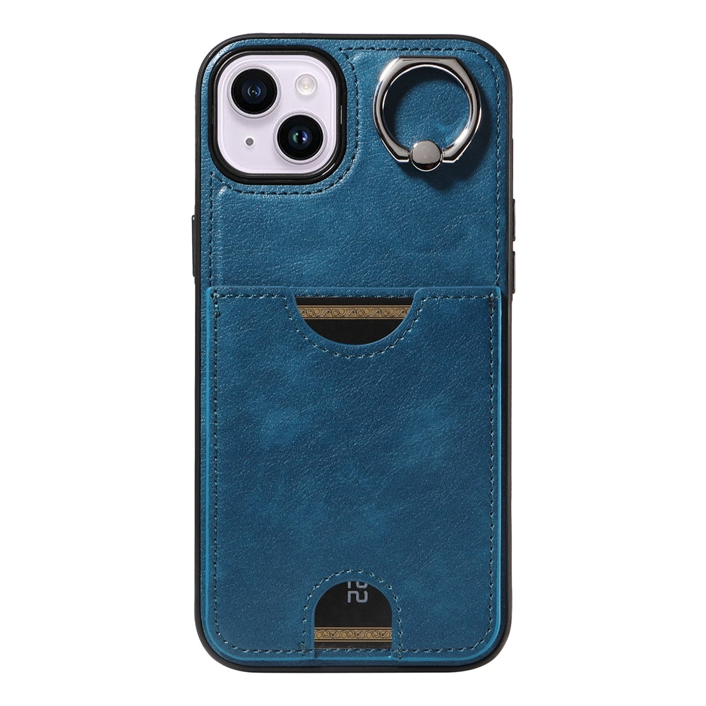iPhone 15 Plus Calf Texture Phone Case with Card Slot & Ring Holder - Durable & Stylish Protection