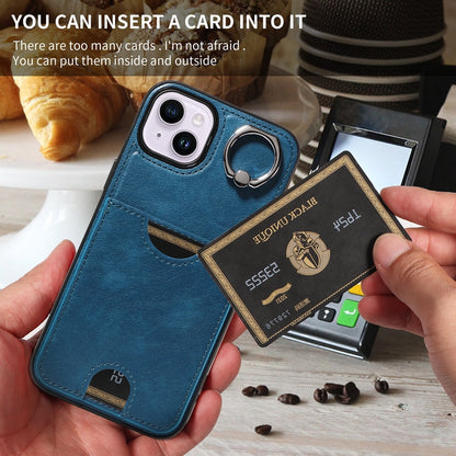 iPhone 15 Plus Calf Texture Phone Case with Card Slot & Ring Holder - Durable & Stylish Protection