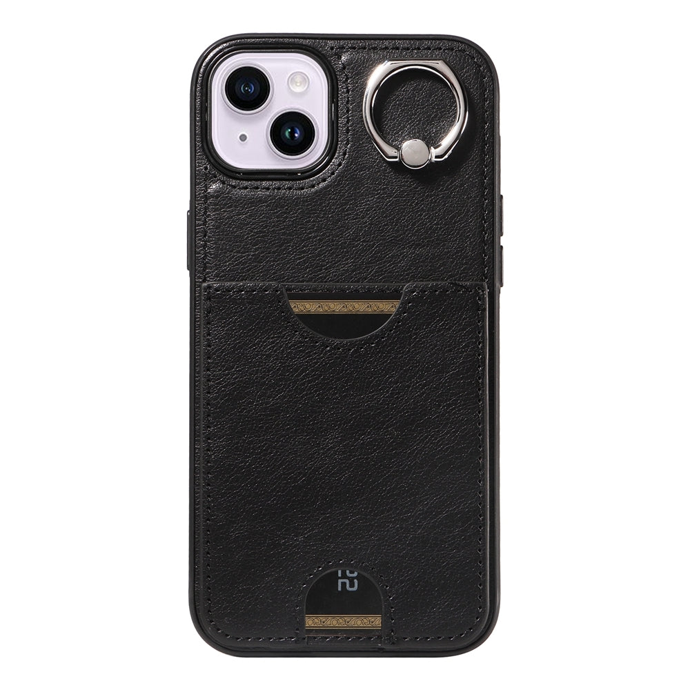 iPhone 15 Plus Calf Texture Phone Case with Card Slot & Ring Holder - Durable & Stylish Protection