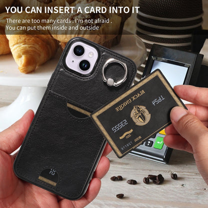 iPhone 15 Plus Calf Texture Phone Case with Card Slot & Ring Holder - Durable & Stylish Protection