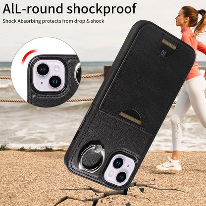 iPhone 15 Plus Calf Texture Phone Case with Card Slot & Ring Holder - Durable & Stylish Protection