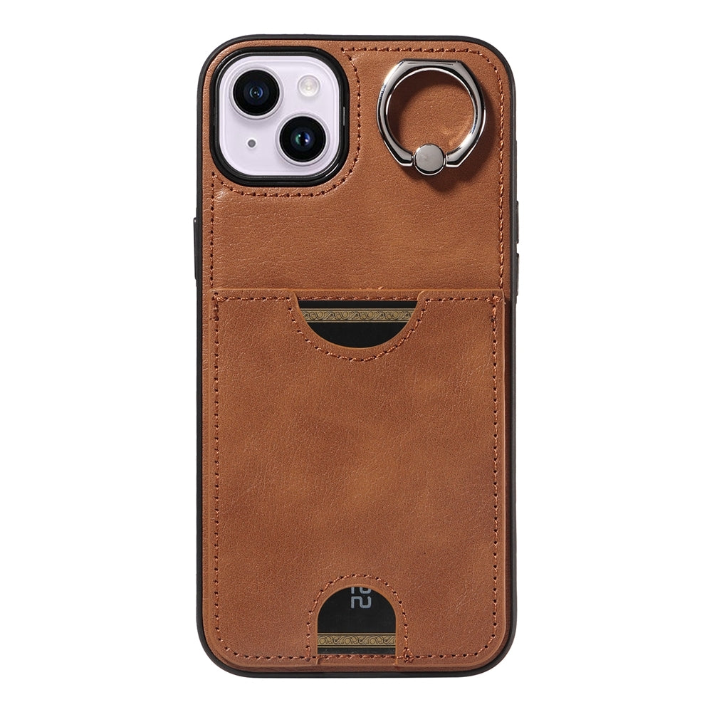 iPhone 15 Plus Calf Texture Phone Case with Card Slot & Ring Holder - Durable & Stylish Protection