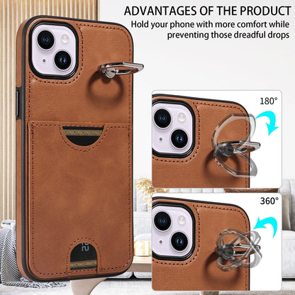 iPhone 15 Plus Calf Texture Phone Case with Card Slot & Ring Holder - Durable & Stylish Protection