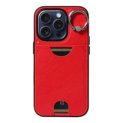 iPhone 15 Pro Calf Texture Phone Case with Card Slot & Ring Holder - Durable & Stylish Protection
