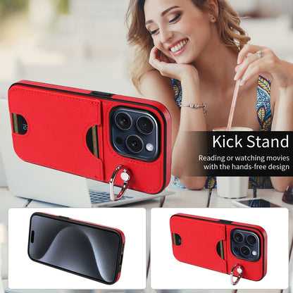 iPhone 15 Pro Calf Texture Phone Case with Card Slot & Ring Holder - Durable & Stylish Protection