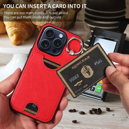 iPhone 15 Pro Calf Texture Phone Case with Card Slot & Ring Holder - Durable & Stylish Protection