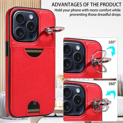 iPhone 15 Pro Calf Texture Phone Case with Card Slot & Ring Holder - Durable & Stylish Protection