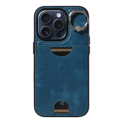 iPhone 15 Pro Calf Texture Phone Case with Card Slot & Ring Holder - Durable & Stylish Protection