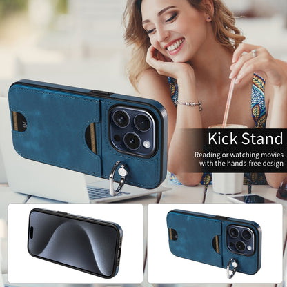 iPhone 15 Pro Calf Texture Phone Case with Card Slot & Ring Holder - Durable & Stylish Protection