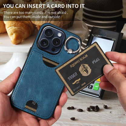 iPhone 15 Pro Calf Texture Phone Case with Card Slot & Ring Holder - Durable & Stylish Protection