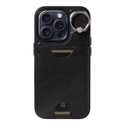 iPhone 15 Pro Calf Texture Phone Case with Card Slot & Ring Holder - Durable & Stylish Protection