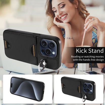 iPhone 15 Pro Calf Texture Phone Case with Card Slot & Ring Holder - Durable & Stylish Protection