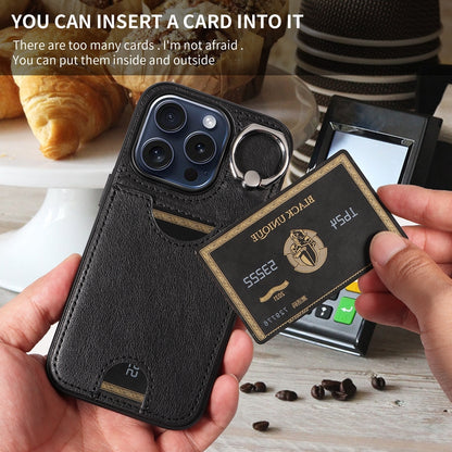iPhone 15 Pro Calf Texture Phone Case with Card Slot & Ring Holder - Durable & Stylish Protection