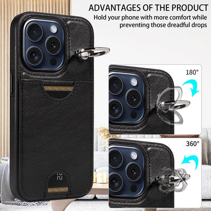 iPhone 15 Pro Calf Texture Phone Case with Card Slot & Ring Holder - Durable & Stylish Protection