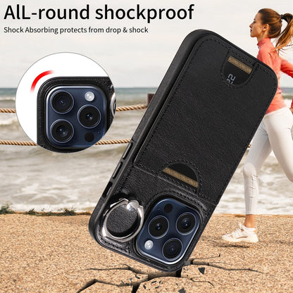 iPhone 15 Pro Calf Texture Phone Case with Card Slot & Ring Holder - Durable & Stylish Protection