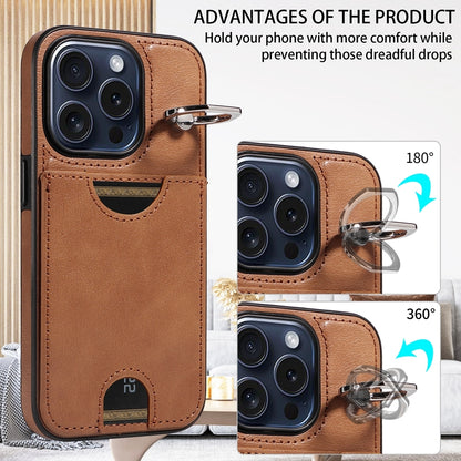 iPhone 15 Pro Calf Texture Phone Case with Card Slot & Ring Holder - Durable & Stylish Protection