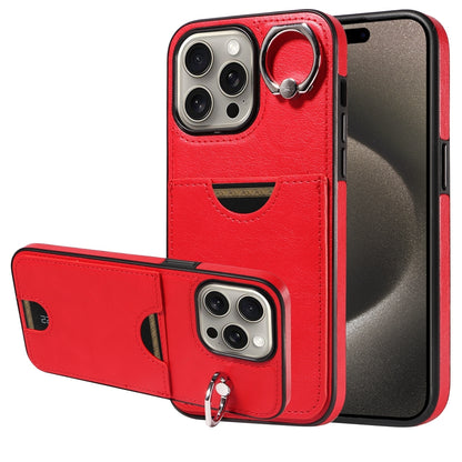 iPhone 15 Pro Max Calf Texture Phone Case with Card Slot & Ring Holder - Durable & Stylish Protection