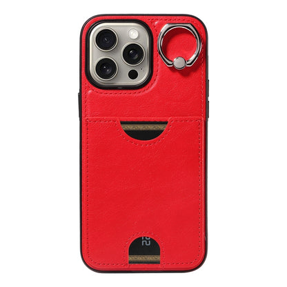 iPhone 15 Pro Max Calf Texture Phone Case with Card Slot & Ring Holder - Durable & Stylish Protection